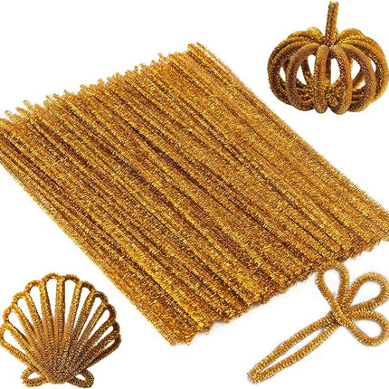 Caydo 200 Pieces Glitter Golden Pipe Cleaners, Thick Fluffy Chenille Stems, Pipe Cleaner Crafts for Arts & Crafts, Perfect for Making Animals, Flowers, and Valentine's Day Decorations