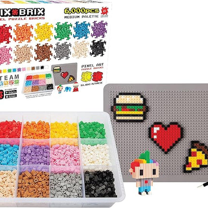 Pix Brix Pixel Art kit Puzzle Bricks - 6,000 Piece Pixel Art Container, 12 Color Medium Palette - Interlocking Building Bricks, Create 2D and 3D Builds Without Water or Glue - Stem Toys, Ages 6 Plus