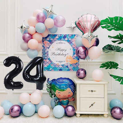 Smlpuame 40 inch Number Balloon 0-9 Black Large Number 24 Balloons,Digital Balloons for Birthday Party Celebration Decorations Supplies, Helium Foil Number Balloons for Wedding Anniversary