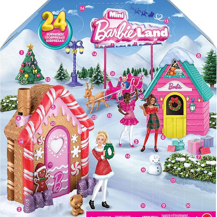 Barbie Mini Land Collectible Advent Calendar with 1.5-Inch Dolls & 24 Days of Surprises, Winter Village Play Areas for Storytelling Fun