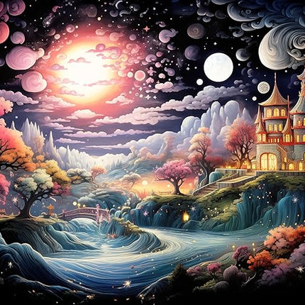 1000 Piece Jigsaw Puzzle for Adults - Colorful Magic River Mansion - Challenging Puzzle Perfect for Game Nights - Unique Wall Art - 20x27 inches (Twilight Enchantment)