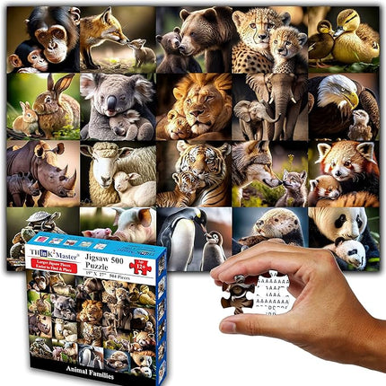 Think2Master Animal Families 500 Pieces Jigsaw Puzzle Featuring heartwarming Parent and Child Pairs. Fun Toy for Kids, School & Families. Great Gift for Kids Ages 13+ Size: 26.8” x 18.9”
