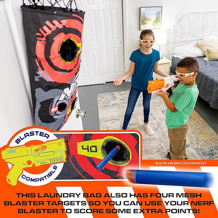 NERF Basketball Hoop Hamper - Laundry Layup Over the Door Basket + Shooting Target - Mini Hoop Hamper + Basketball Set