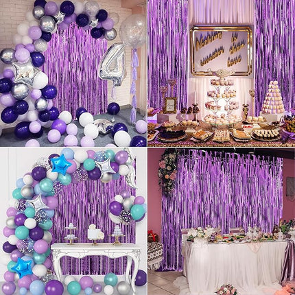 2 Pack Purple Foil Fringe Curtains Door Streamers Party Decorations 3.3 x 8.2 ft, Tinsel Curtain Fringe Backdrop for Parties, Door Fringe Birthday Streamers, Photo Booth Backdrops, Party Decor