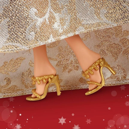 Barbie Signature 2025 Holiday Light Brown Hair Fashion Doll Wearing Silver & Gold Gown, Seasonal Collector in Displayable Packaging & Stand