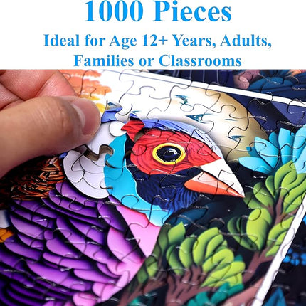 Think2Master Colorful Birds 1000 Pieces Jigsaw Puzzle. Paper Cut Craft Style. Fun for Teens, Seniors & Families. Great Gift for Kids Ages 13+. Size: 26.8” x 18.9”