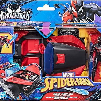 SPIDER-MAN Marvel VenomVersus Epic World of Action Miles Morales Remix Blast Racer 4-Inch (10 CM) Figure & Toy Car, Accessories, Super Hero Toys, 4+