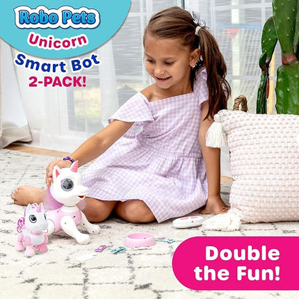 Power Your Fun Robo Pets Unicorn Toy 2pk Set - Unicorns Gifts for Girls and Kids (1) Unicorn Robot STEM Toy with Interactive Hand Gestures or Remote Control to Move and (1) Mini Automated Smart Robot