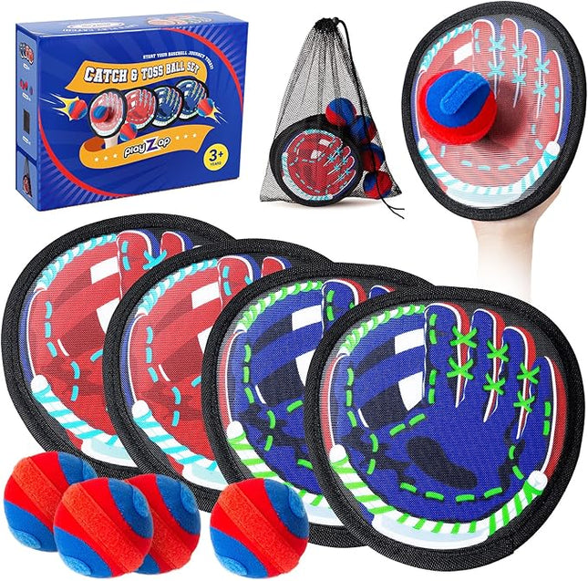 Playzap Toss and Catch Ball Set - Ultra Soft & Safe Toddler Baseball Gloves Designed for Pain-Free - Kids Games Toys Indoor Outdoor - Great for Yard Beach Pool - Gift for Boys Girls 2-4 5-7 8-10 Years
