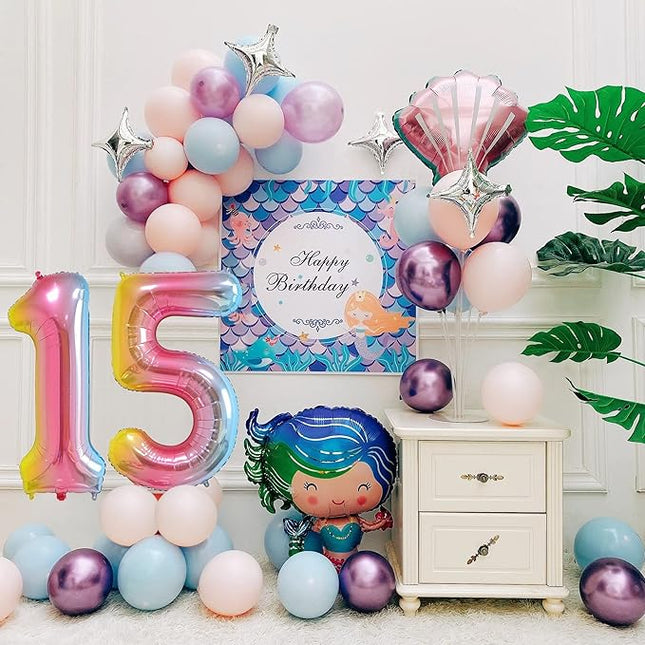 Smlpuame 40 Inch Number Balloons 0-9 Rainbow Gradient Large Number 15 Balloons, Digital Balloons for Birthday Party Celebration Decorations, Helium Foil Number Balloons for Wedding Anniversary
