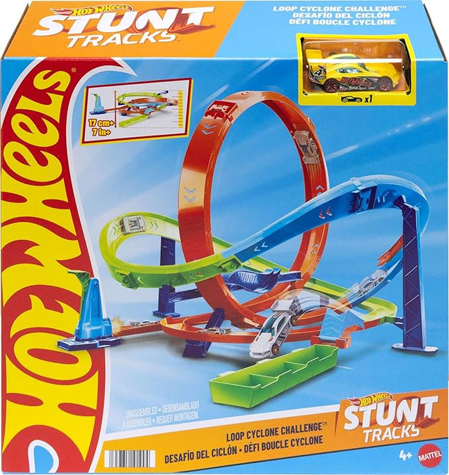 Hot Wheels Toy Car Track Set, Action Loop Cyclone Challenge Track Set, 2 Ways to Play & Easy Storage, with 1:64 Scale Toy Car