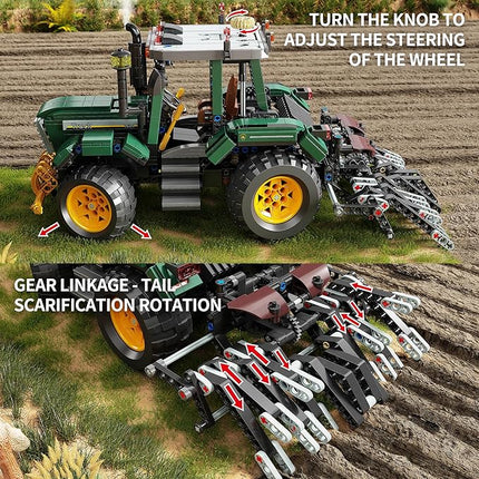 Farm Tractor Building Blocks Set,Wheeled Tractor Building Toys with Mechanical Gear Linkage,STEM Farming Truck Construction Model,Birthday Gift for Adults and Girls Boys 8-14 (1204Pcs)
