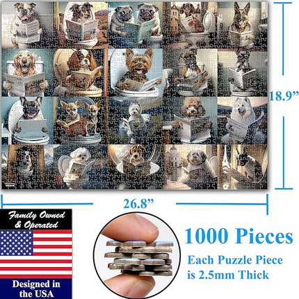 Think2Master Pooping Dogs & Puppies 1000 Pieces Jigsaw Puzzle. Pooping Puppies, Funny Bathroom Decoration, Gag Gift. Fun Toy Teens, Adults, Seniors & Families. Great for Kids 13+ Size: 26.8” x 18.9”