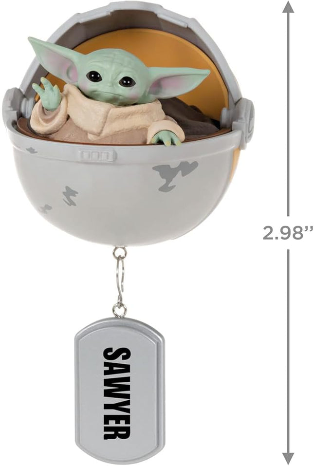 Hallmark Keepsake Personalized Christmas Ornament 2023, Star Wars: The Mandalorian Grogu in Hovering Pram, Gift for Star Wars Fans