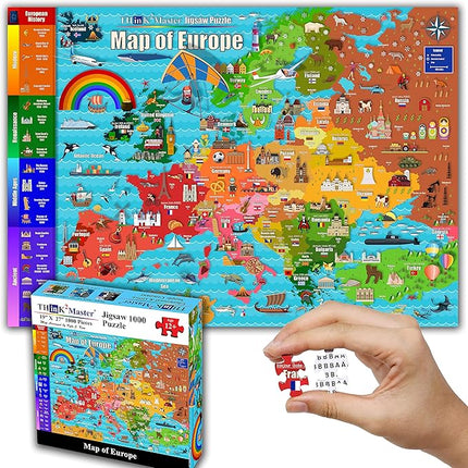 Think2Master Colorful Map of Europe 1000 Pieces Jigsaw Puzzle for Kids 12+, Teens, Adults & Families. Great Gift for stimulating Interest in The European Map. Size: 26.8” X 18.9”
