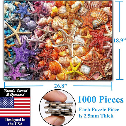 Think2Master Colorful Rainbow of Starfish & Seashells 1000 Pieces Large Format Jigsaw Puzzle for Kids 12+, Teens, Adults & Families. Beautiful Vibrant Illustration Artwork Size: 26.8” X 18.9”