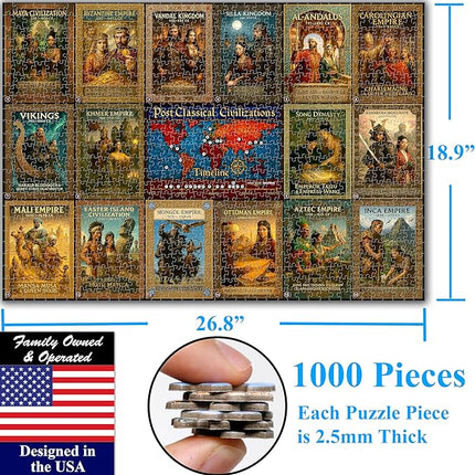Think2Master Colorful Post Classical Civilization 1000 Pieces Large Format Jigsaw Puzzle: Kids 12+, Teens, Adults & Families. Great Gift with Historical Timeline & World Map. Size: 26.8” X 18.9”