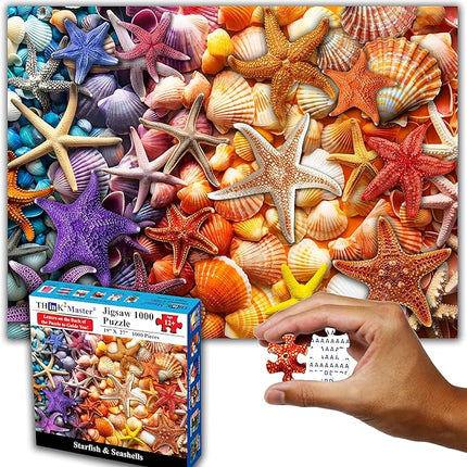 Think2Master Colorful Rainbow of Starfish & Seashells 1000 Pieces Large Format Jigsaw Puzzle for Kids 12+, Teens, Adults & Families. Beautiful Vibrant Illustration Artwork Size: 26.8” X 18.9”