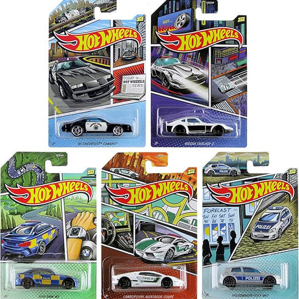 Hot Wheels 2020 Bundle Set of 5 Police Cars Chevrolet Nissan BMW Lamborghini Volkswagen