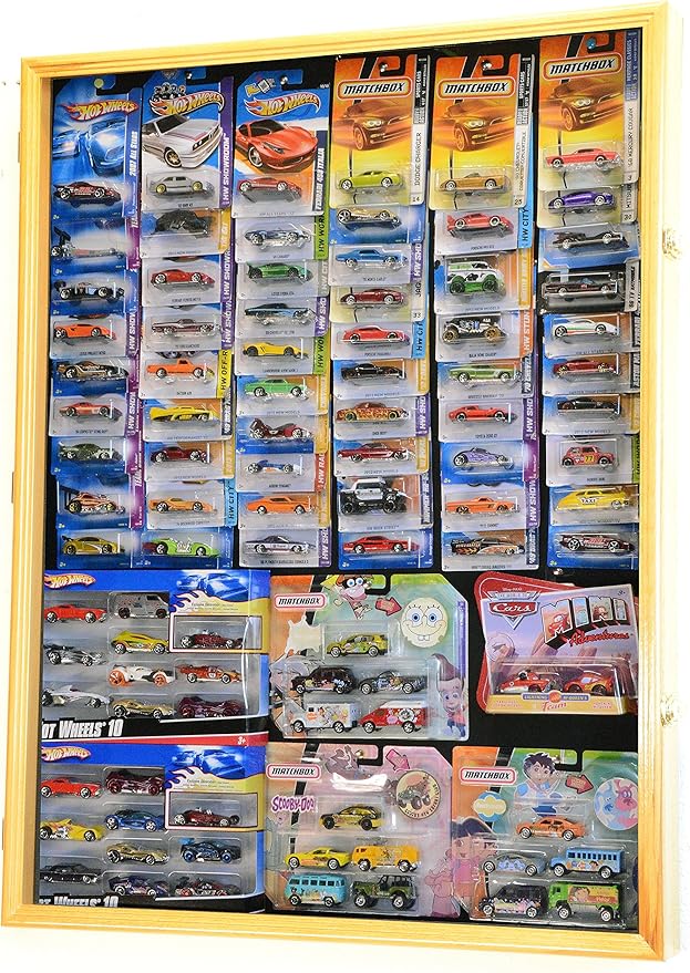 Hot Wheels/Matchbox for Cars in Retail Boxes Display Case Cabinet w/UV Door, Oak