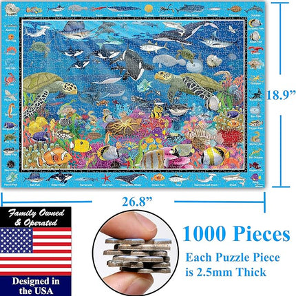 Think2Master Colorful Ocean Life 1000 Pieces Jigsaw Puzzle for Kids 12+, Teens, Adults & Families. Great Gift for stimulating Learning About Coral Reefs. Size: 26.8” X 18.9”