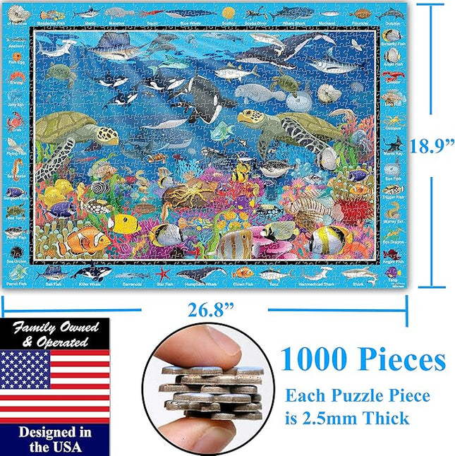 Think2Master Colorful Ocean Life 1000 Pieces Jigsaw Puzzle for Kids 12+, Teens, Adults & Families. Great Gift for stimulating Learning About Coral Reefs. Size: 26.8” X 18.9”