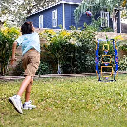 NERF Pro Pass Football Target Toss Net - Kids Football Passing Game Set - 5' x 2' Target Net with Ground Stakes + (1) Junior 8.5" Inch Ball Included - Indoor + Outdoor Youth Game