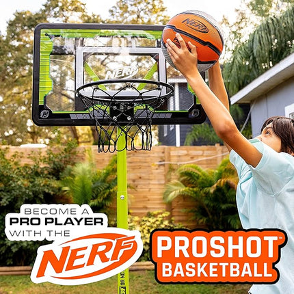 Nerf Indoor + Outdoor Basketball - Proshot Official Size 29.5" Basketball + Air Inflation Pump - Extra Grip for Gym + Driveway Hoops - Regulation B7 Ball - Black/Orange