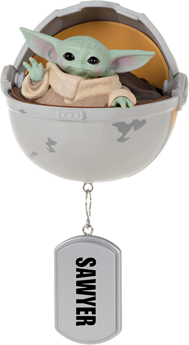 Hallmark Keepsake Personalized Christmas Ornament 2023, Star Wars: The Mandalorian Grogu in Hovering Pram, Gift for Star Wars Fans