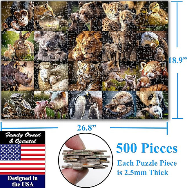 Think2Master Animal Families 500 Pieces Jigsaw Puzzle Featuring heartwarming Parent and Child Pairs. Fun Toy for Kids, School & Families. Great Gift for Kids Ages 13+ Size: 26.8” x 18.9”