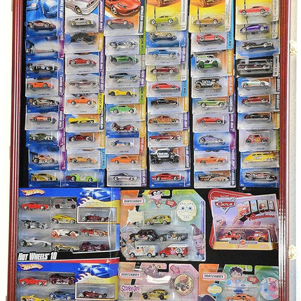 Hot Wheels/Matchbox for Cars in Retail Boxes Display Case Cabinet w/UV Door, Cherry