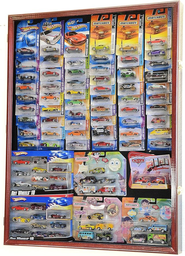 Hot Wheels/Matchbox for Cars in Retail Boxes Display Case Cabinet w/UV Door, Cherry
