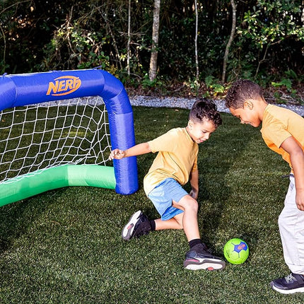 Nerf NERF AirGoal Inflatable Soccer Goal Set - Instant Blow Up Youth Goal + Foam Soccer Ball - Plug in Inflation in 10 Seconds - Kids Net Toy for Kids + 5" Inch Mini Ball