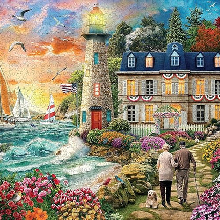 Adult Jigsaw Puzzles 1000 Pieces-Fall Sea Villa Sunset Lighthouse Scenery Puzzle -27" x 20" - Puzzle Pieces are Unique and Match Perfectly…
