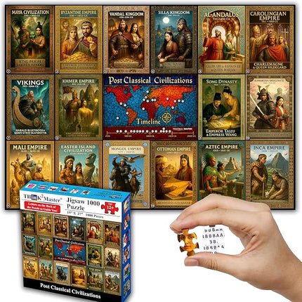 Think2Master Colorful Post Classical Civilization 1000 Pieces Large Format Jigsaw Puzzle: Kids 12+, Teens, Adults & Families. Great Gift with Historical Timeline & World Map. Size: 26.8” X 18.9”