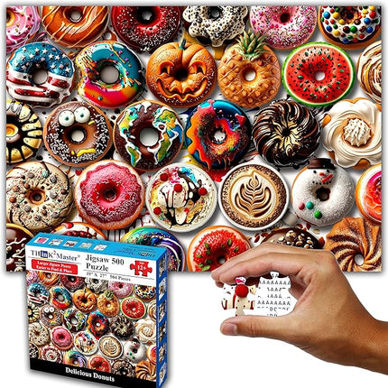 Think2Master Donuts 500 Pieces Jigsaw Puzzle. Perfect White Elephant Gag Gift. Fun for Teens, Seniors & Families. Great Gift for Kids Ages 13+. Size: 26.8” x 18.9”