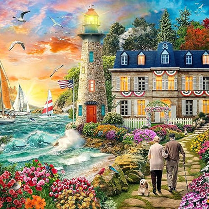 Adult Jigsaw Puzzles 1000 Pieces-Fall Sea Villa Sunset Lighthouse Scenery Puzzle -27" x 20" - Puzzle Pieces are Unique and Match Perfectly…