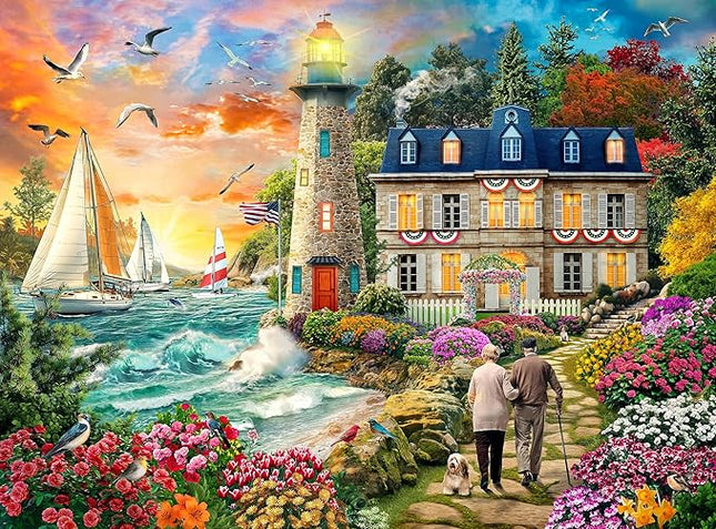Adult Jigsaw Puzzles 1000 Pieces-Fall Sea Villa Sunset Lighthouse Scenery Puzzle -27" x 20" - Puzzle Pieces are Unique and Match Perfectly…