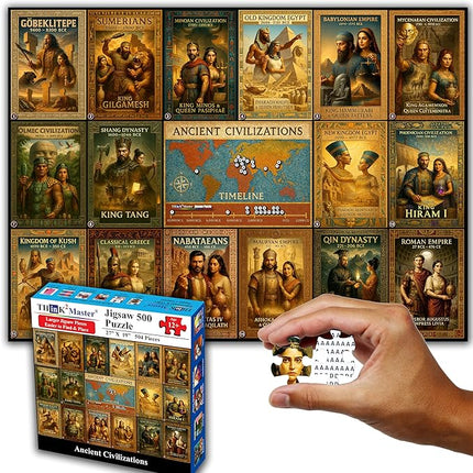 Think2Master Ancient Civilizations World History Jigsaw Puzzle 500 Pieces Large Format for Kids 12+, Teens, Adults & Families. Great Gift. Historical Timeline & World Map. Size: 26.8” X 18.9”