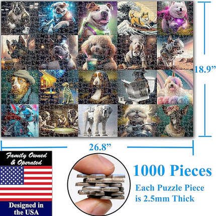 Think2Master Funny Dogs 1000 Pieces Jigsaw Puzzle Featuring heartwarming Puppies and Dogs. Fun for Teens, Seniors & Families. Great Gift for Kids Ages 13+ Size: 26.8” x 18.9