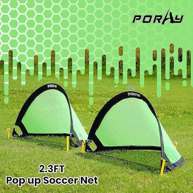 Poray Soccer Goal for Kid Easy-up Set of Two Portable Soccer Net 210D Oxford with 8 Field Marker Cones Extra Stakes Fun for Backyard and Soccer Training