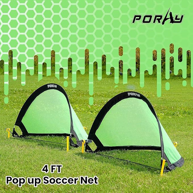 Poray Soccer Goal for Kid Easy-up Set of Two Portable Soccer Net 210D Oxford with 8 Field Marker Cones Extra Stakes Fun for Backyard and Soccer Training