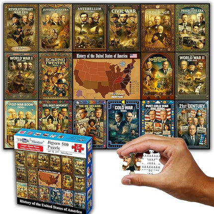 Think2Master History of The United States 500 Pieces Large Format Jigsaw Puzzle: Kids 12+, Teens, Adults & Families. Great Gift. Presidents, Key Events & ERAS from 1776 to Today. Size: 26.8” X 18.9”