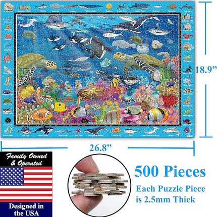 Think2Master Colorful Ocean Life 500 Pieces Large Format Jigsaw Puzzle for Kids 12+, Teens, Adults & Families. Great Gift for stimulating Learning About Coral Reefs. Size: 26.8” X 18.9”
