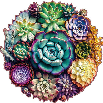 Mys Aurora Wooden Jigsaw Puzzles - Mandala Succulent Plants, 200 Piece Luxurious Shaped Wooden Puzzles for Adults and Kids, Family Game, Medium 11.3'' x 10.9''