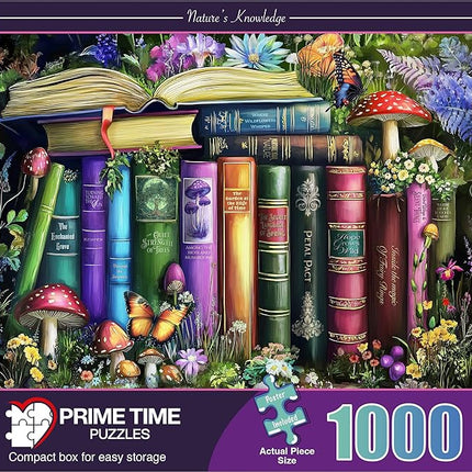 1000 Piece Jigsaw Puzzle for Adults - Wildflowers, Mushrooms and Books in Nature - Challenging Puzzle - Magic Butterfly Library with Plants and Flowers - Adult 1000 Piece Puzzle. 20x27 inches