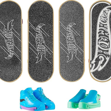 Hot Wheels Skate Tony Hawk Fingerboard & Removable Skate Shoes Multipack, 4 Fully Assembled Boards, 2 Pairs of Skate Shoes, 1 Exclusive Set (Styles May Vary)