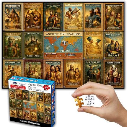 Think2Master Ancient Civilizations World History Jigsaw Puzzle 1000 Pieces Large Format for Kids 12+, Teens, Adults & Families. Great Gift. Historical Timeline & World Map. Size: 26.8” X 18.9”