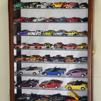 7 Adjustable Shelves Hot Wheels/Matchbox Diecast Cars 1/64 1/43 Model Display Case Cabinet, Walnut