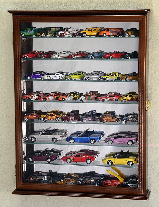 7 Adjustable Shelves Hot Wheels/Matchbox Diecast Cars 1/64 1/43 Model Display Case Cabinet, Walnut